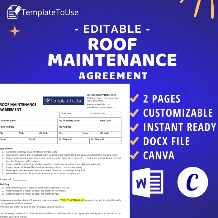 Roof Maintenance Agreement Template, Roofing Contract, Docx, Canva - Etsy